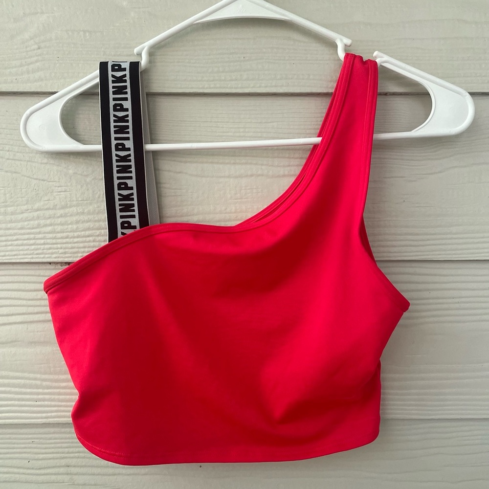 Victorias Secret PINK Red Crop Top Sports Bra with PINK Strap